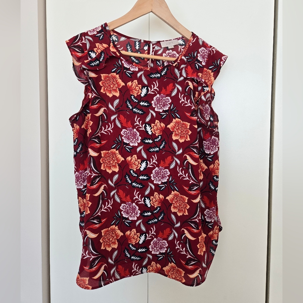 LOFT Floral Blouse - Red and Orange